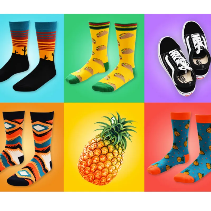 Модные хлопковые мужские Носки Happy Sox в стиле кактуса ананаса пиццы хип-хоп