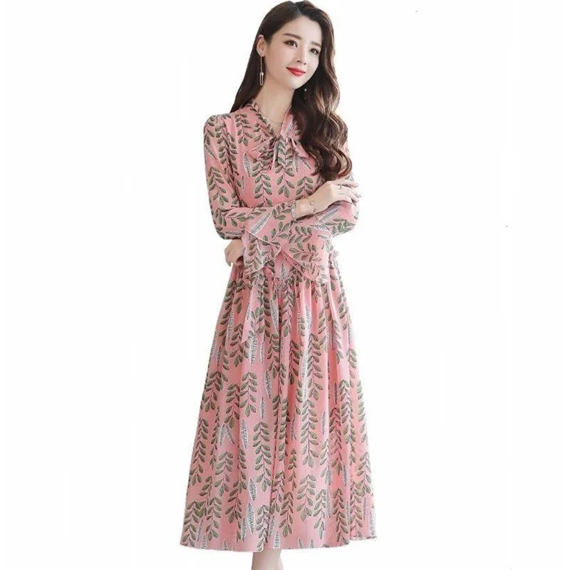 Повседневное длинное шифоновое платье с длинным рукавом в стиле бохо цветочным