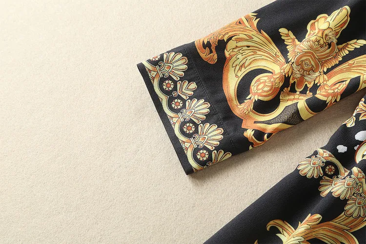 

2019 New High-quality Turn-down Collar Printed Women Dresses Spring and Summer Three Quarter Sleeve 70%Silk