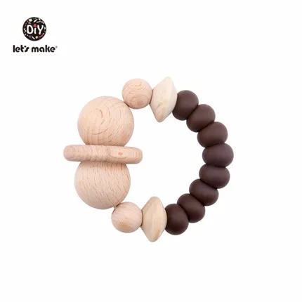 Brown Let's Make 1pc Baby Rattles Wooden Teething Toys Nursing Accessories Gift Silicone Beads Bracelet Baby Bpa Free Silicone Teether - Цвет: Brown