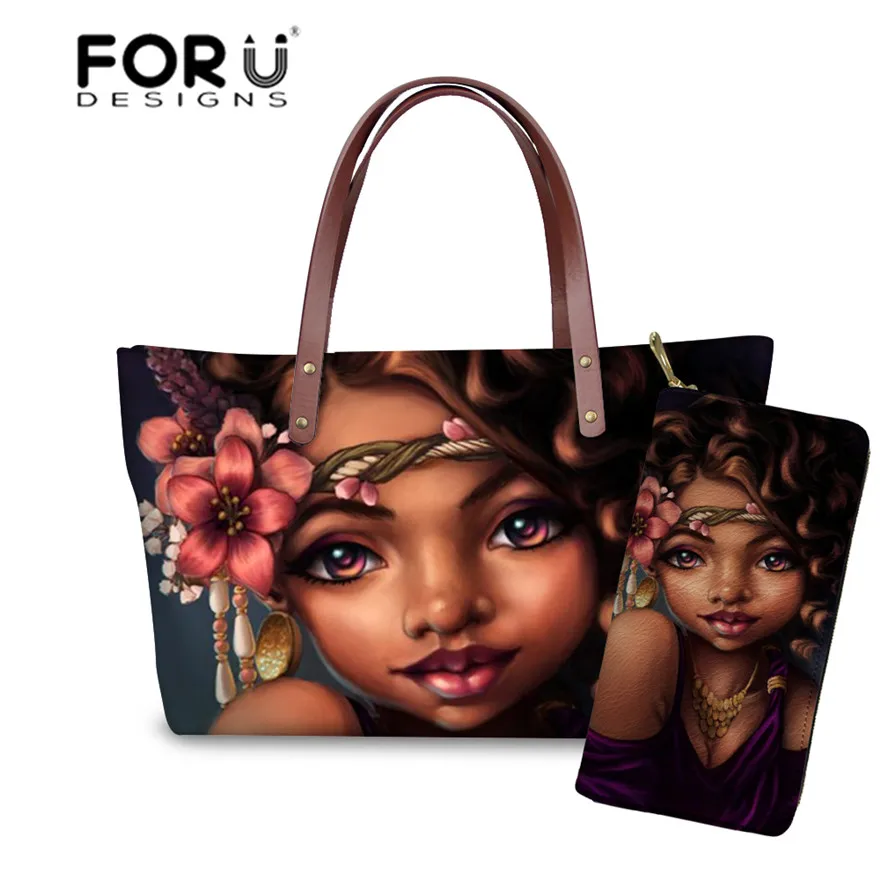 YQ3425ALZ21 FORUDESIGNS сумки с верхней ручкой для женский, черный арт в африканском стиле, для девочек, 2 предмета в наборе, шт./компл. сумка на плечо сумка-тоут сумка женская большой Ёмкость Сумки - Цвет: YQ3425ALZ21