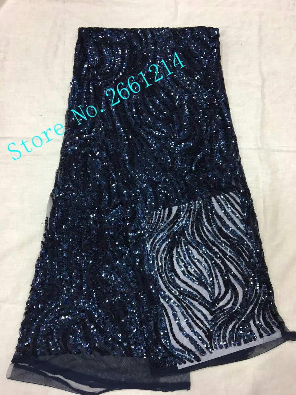 Блестящая кружевная ткань 450*135 см темно-синяя африканская с блестками