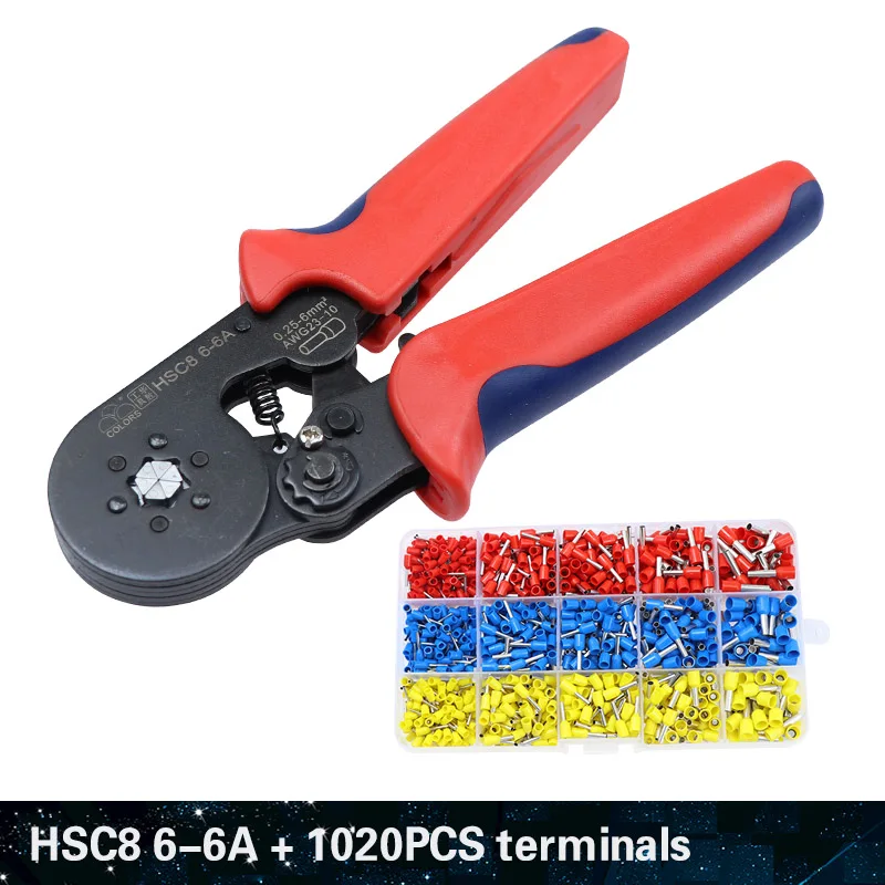 HSC8 6-6A and 1020 Цветной обжимной инструмент, обжимные плоскогубцы hsc8 6-6, зажим, инструмент для зачистки проводов, Набор плоскогубцев, электрический терминал, щипцы, мини инструменты - Цвет: HSC8 6-6A and 1020