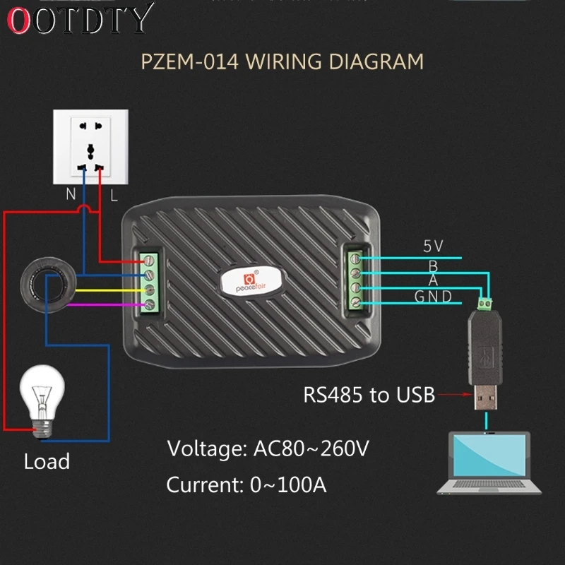 OOTDTY AC 100A Напряжение Ток Мощность Частота коэффициент мощности энергия RS485 Modbus
