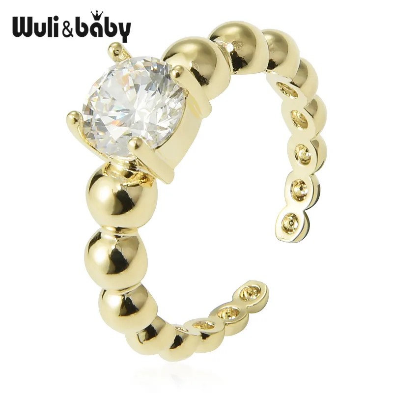 Wuli& baby, серебряное, золотое, цвет, циркон, классическое женское кольцо для помолвки, качественное, модное, регулируемое, Открытое кольцо, подарки