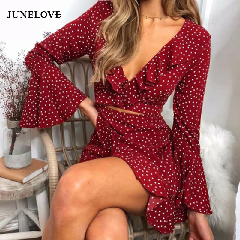 Женское винтажное платье с оборками JuneLove повседневное мини-платье в горошек