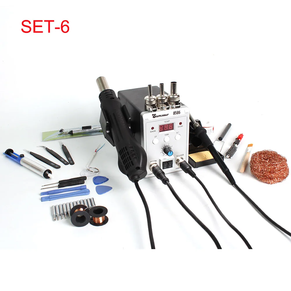 2 в 1 SMD паяльная станция 8586 700 Вт фена 60 Вт паяльник со сварочными ремонтными инструментами