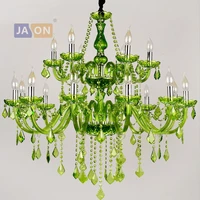 led e14 european iron crystal glass fabric green chandelier lighting lustre suspension luminaire lampen for foyer