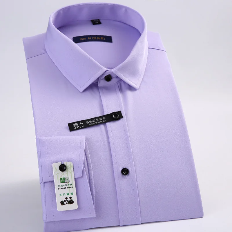 Новинка весны 2019 однотонная мужская приталенная рубашка с длинными рукавами