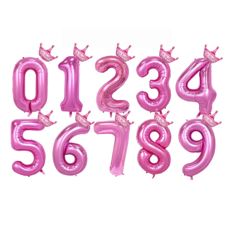 pink crown 2 шт./лот 32 дюймов номер фольги Воздушные шары цифра воздушный шар Дети День рождения Дикие один украшения рисунок 30 Ans Decoracao Coroa - Цвет: pink crown