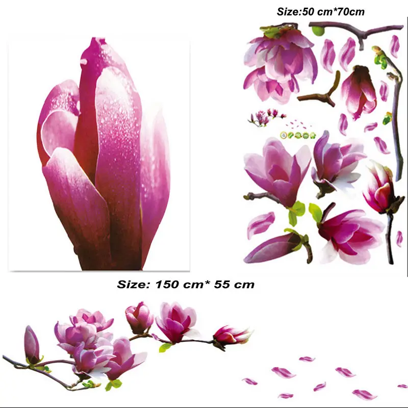 Гигантские настенные наклейки с цветами магнолии дерево домашний декор для стен