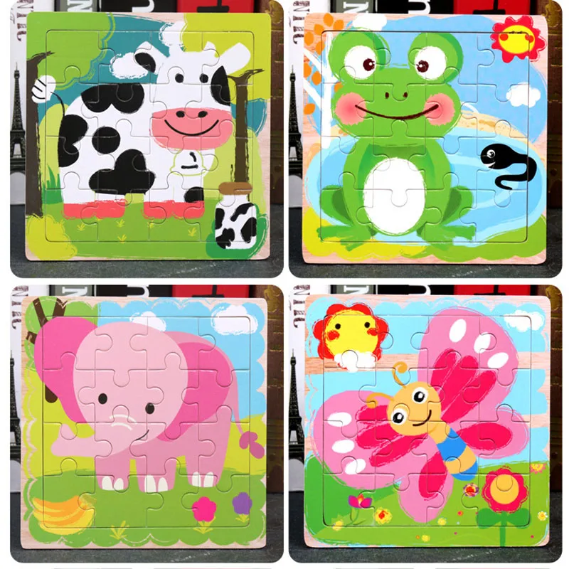 Новый деревянный пазл 3D Мультяшные игрушки с животными для детей Обучающие пазлы