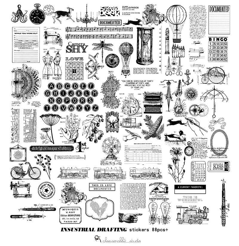ILLU DRAFTING-88PCs MyPretties Illustrial чертёжные канцелярские наклейки 88 шт. фоновые элементы DIY дневник планировщик для скрапбукинга наклейки - Цвет: ILLU DRAFTING-88PCs