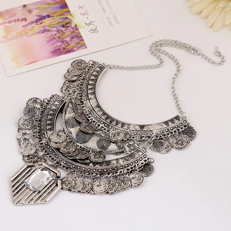 Женское массивное длинное ожерелье винтажное этническое богемное с цепочкой в