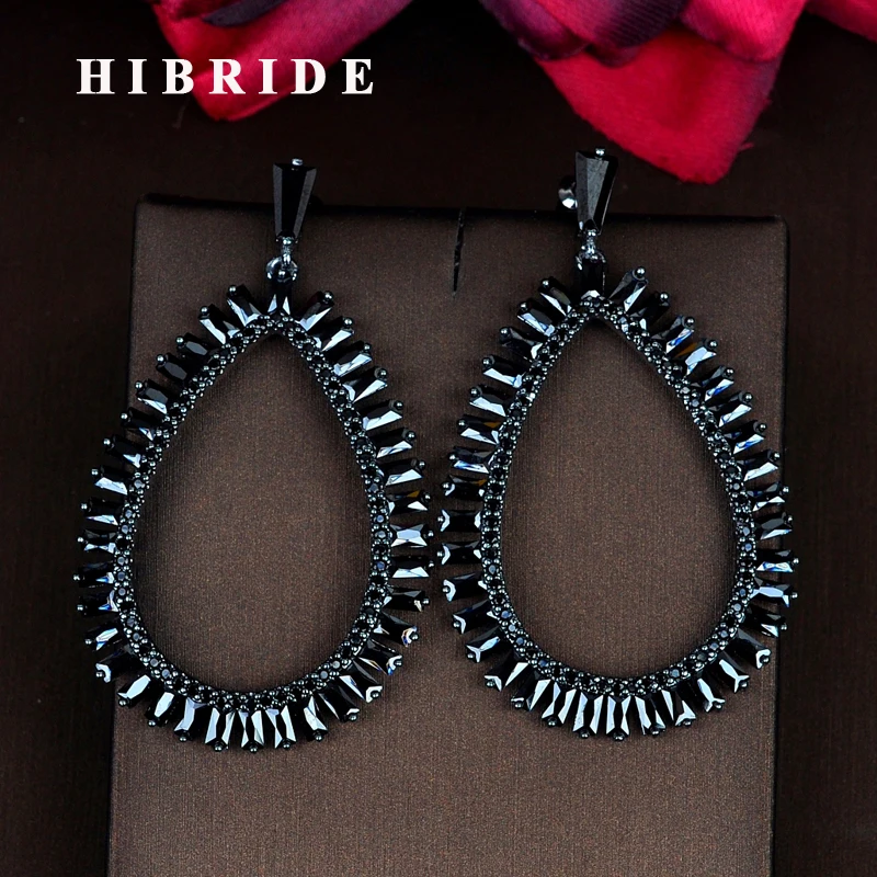 

HIBRIDE Brilliant Black Cubic Zirconia Drop Earring For Women Fashion Jewelry Brincos Party Gifts Wholesale Price E-841