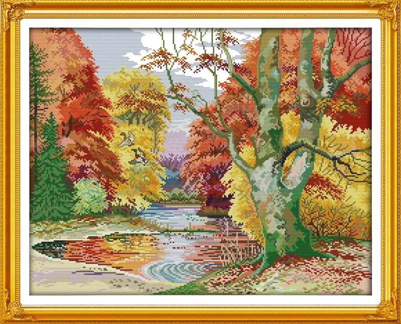 

A Modern Water From the Wind Scenery Cross Stitch Kits Printed Cotton Set Embroidery DIY Handmade Needlework Wall Home Decor