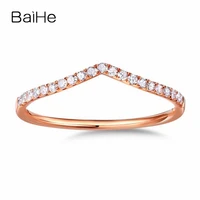 BAIHE Solid 18K Rose Gold 0.10ct H/SI Round Natural Diamonds Jewelry Engagement Wedding Women Trendy Gift V type Diamond Ring