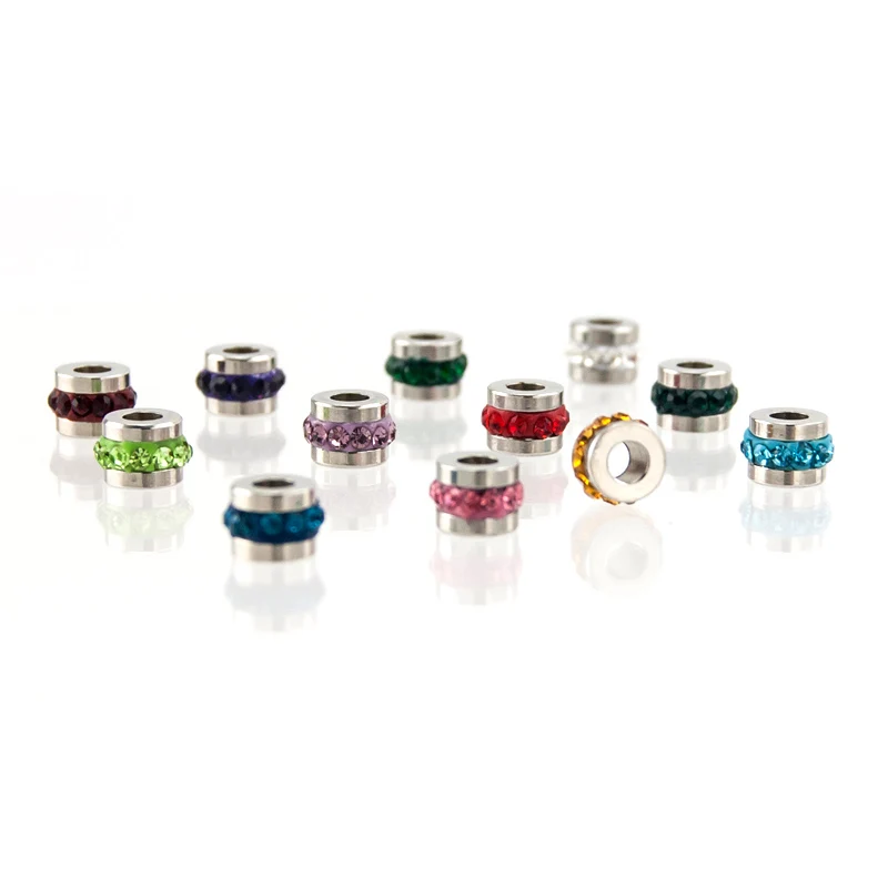 

100% Stainless Steel Birthstone Charms Ribbon Safety Chain Clip Bead Lucky Stones Charms 6mm Beads For Jewelry Making 36pcs/lot
