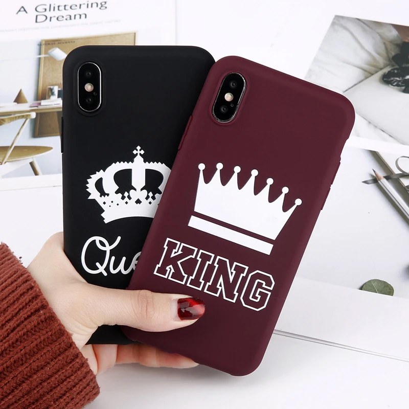KJOEW для iPhone 6 6s 7 8 Plus X чехол телефона с рисунком и надписью KING QUEEN корона мягкий