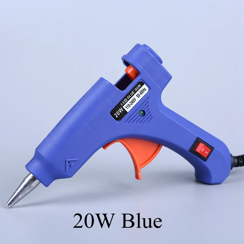 20W Blue Qiaote термоклеевой пистолет 20 Вт, 25 Вт, 60 Вт, 100 Вт, штепсельная вилка европейского и американского стандарта, термоэлектрический инструмент с 2 шт., прозрачный клей-карандаш, силиконовый клей для DIY - Цвет: 20W Blue