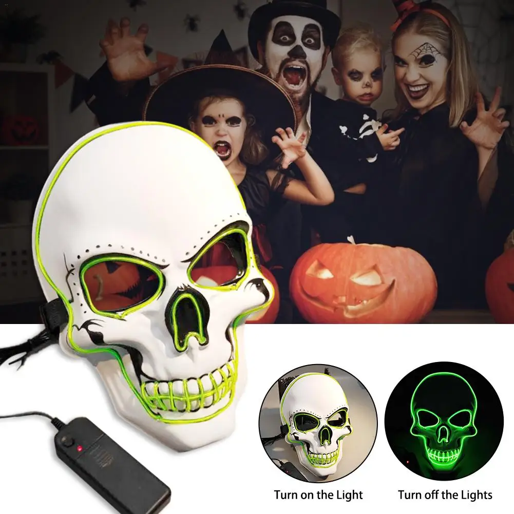 white ghost head glowing mask Horror Ghost Head Luminous Fluorescent Mask for Costume Party Cosplay Halloween Parties#4O