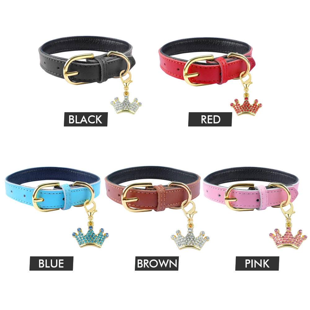 Мягкий кожаный ошейник для собак ошейники маленьких питомцев с милой короной XS S M
