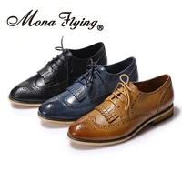 mona flying women leather perforated lace up hand made oxfords brogue wingtip derby saddle shoes for girls ladis womens b098 2