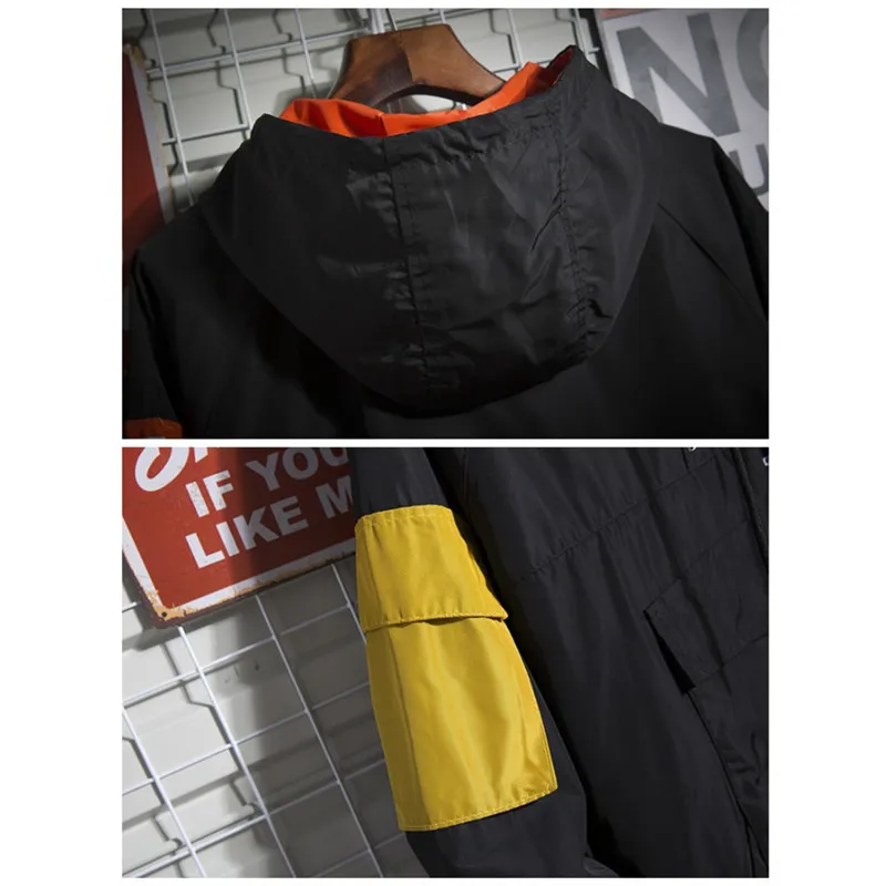 Большой карман в стиле хип хоп с капюшоном пэчворк Мужская куртка пальто мужской