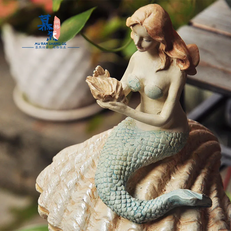 

American Retro High Quality Resin Old Painted Mermaid Storage Box Garden Decoration Creative Exquisite Birthday Gift