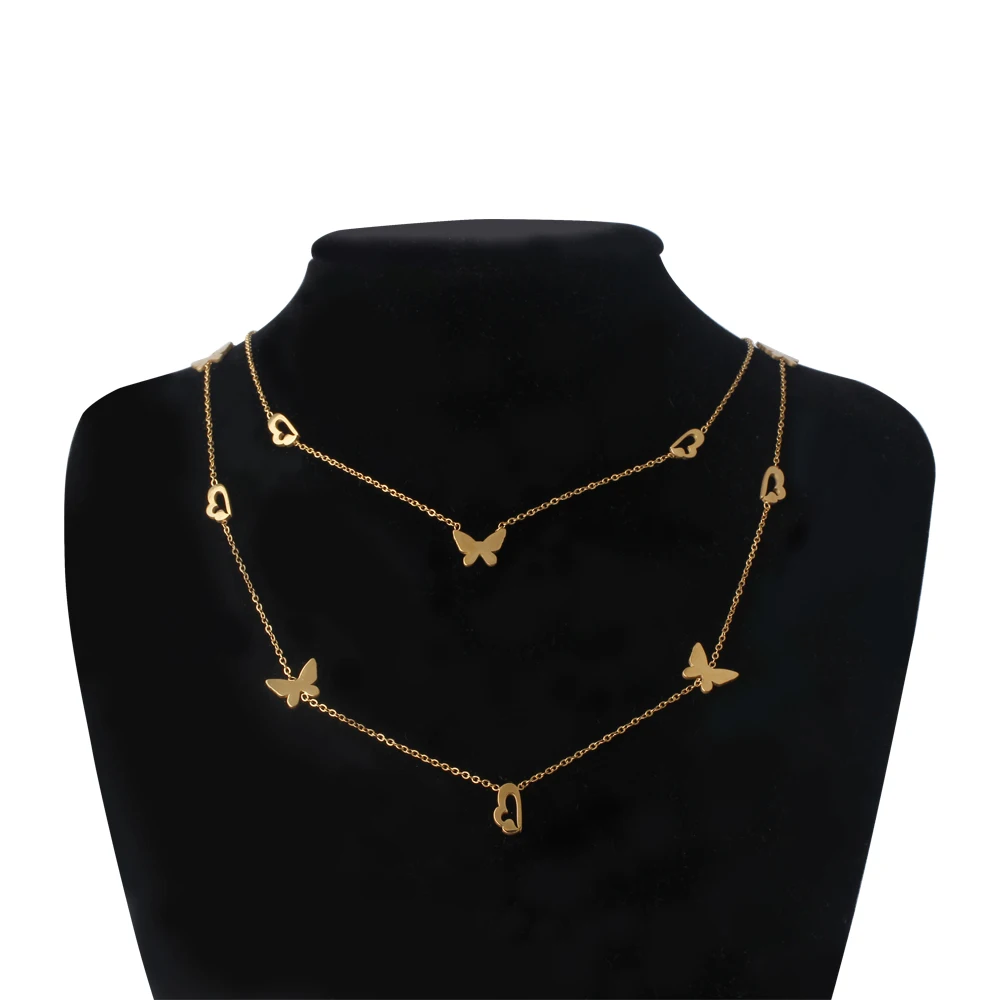 FINE4U N130 двухслойные ожерелья-чокер 316L из нержавеющей стали, ожерелья-бабочки на день матери, подарки, модные ювелирные изделия