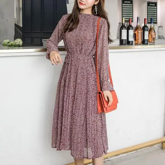 Корейские модные женские длинные свободные шифоновые платья 2018 новые весенне