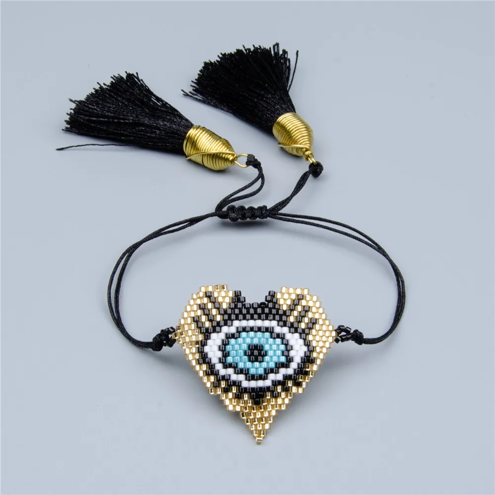 MI-B180480B Evil Eye Go2boho MIYUKI браслет Турецкий Дурной глаз браслеты ювелирные изделия Красное золото сердце любовь браслеты для женщин Delica бусы Bileklik подарок - Окраска металла: MI-B180480B Evil Eye