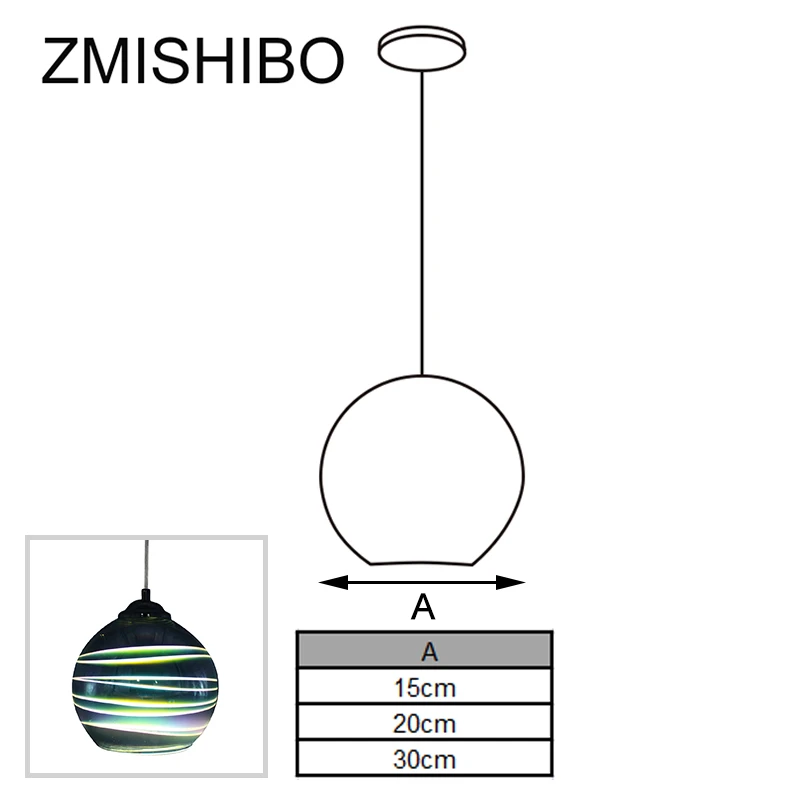 ZMISHIBO E27 светодиодный подвесной светильник 3D Красочные Подряд Стекло капля света Chrome абажур 15/20 см Диаметр подвесной светильник для Спальня
