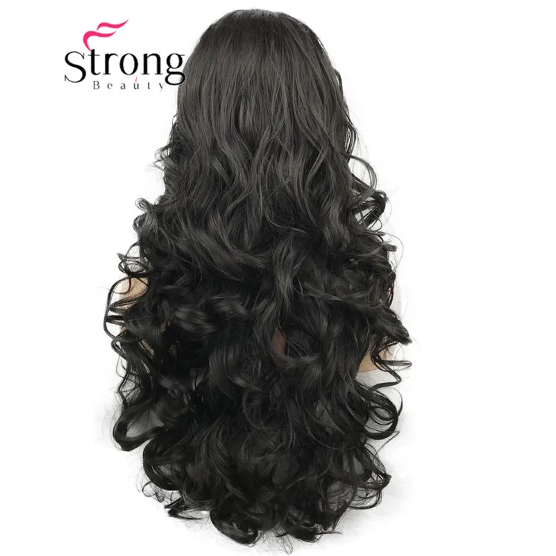 StrongBeauty парики на кружеве для женщин коричневый микс Glueless длинные волнистые синтетические термостойкие волосы парик выбор цвета - Цвет: 2 Natural Black