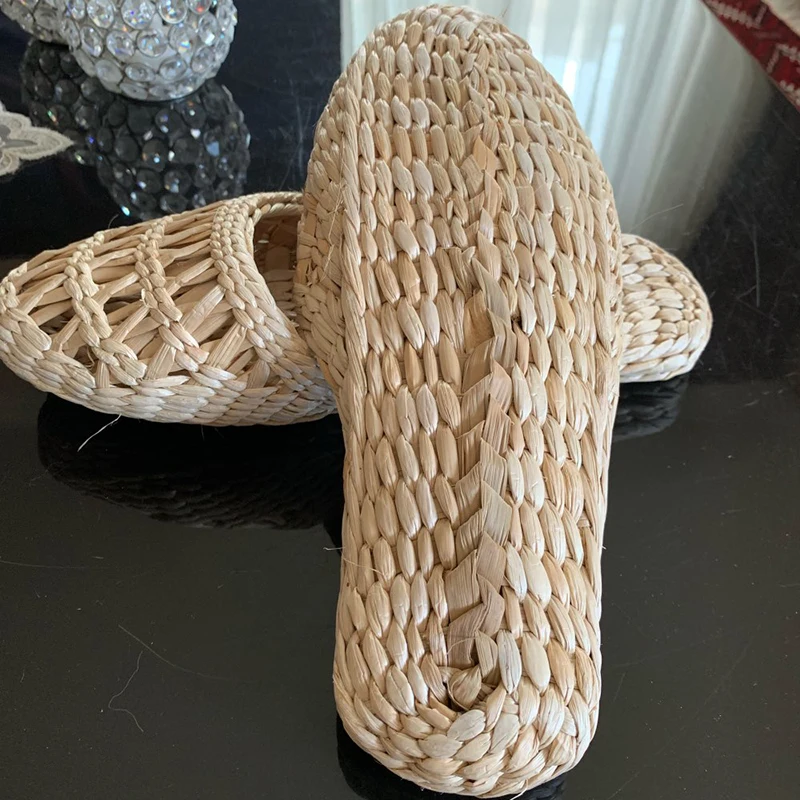 

AGESEA new couple shoes summer fashion unisex home shoes straw slippers handmade 2019 Chinese style straw comfortable sandals