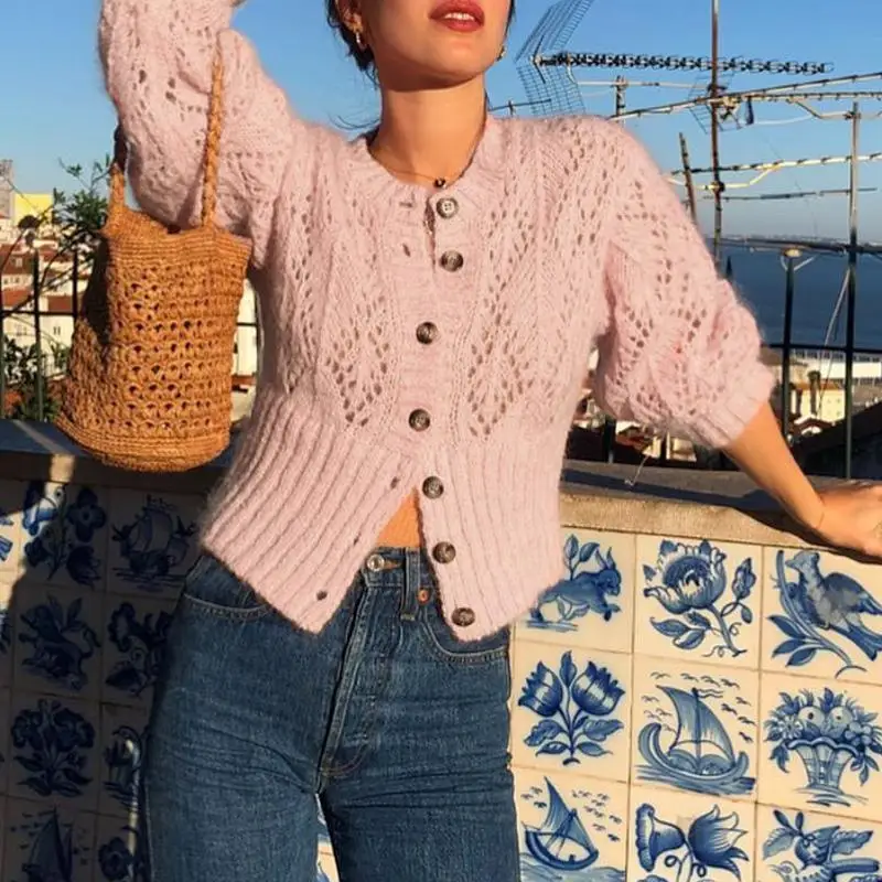 Куркума вязаный свитер верхняя одежда осень зима женский длинный рукав полый