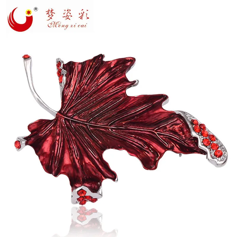 

MZC New Fashion Red Maple Leaf Brooch Pin Femal Broches Austrian Crystal Broaches Accessories Jewelry Mujer Lapel Pin X0834