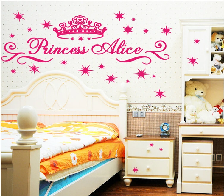 Бесплатная Доставка Розовая Принцесса Корона Стены Стикеры для Детской Комнаты