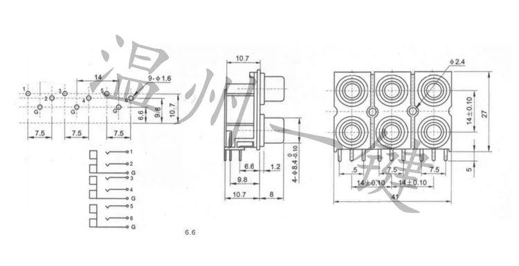 3 шт. AV с ядром гнездо RCA seat шестью отверстиями PCB сварной разъем для аудио видео Lotus