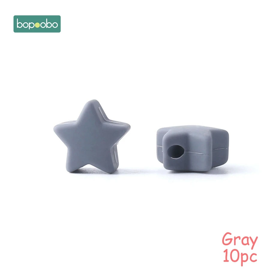 Gray Star Bopoobo 10 шт Силиконовые Бусины, пищевой силиконовый Прорезыватель зубов в виде звезды, Товары для малышей, силиконовый браслет для грызунов, сделай сам, детский Прорезыватель для зубов - Цвет: Gray Star