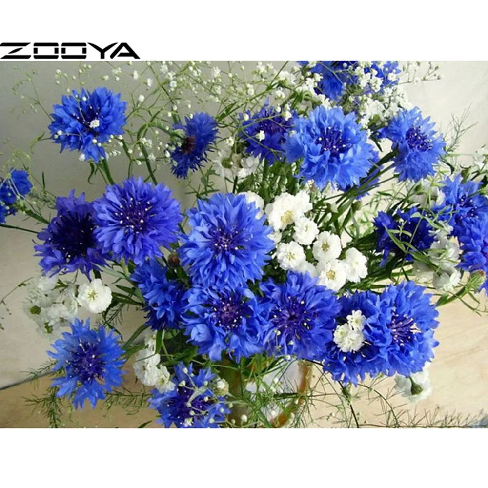 

ZOOYA New 5d Diamond Embroidery Kits Cross-Stitch Blue Flowers Home Decor Diamond Painting Mosaic DIY Pcitures Needlework R988