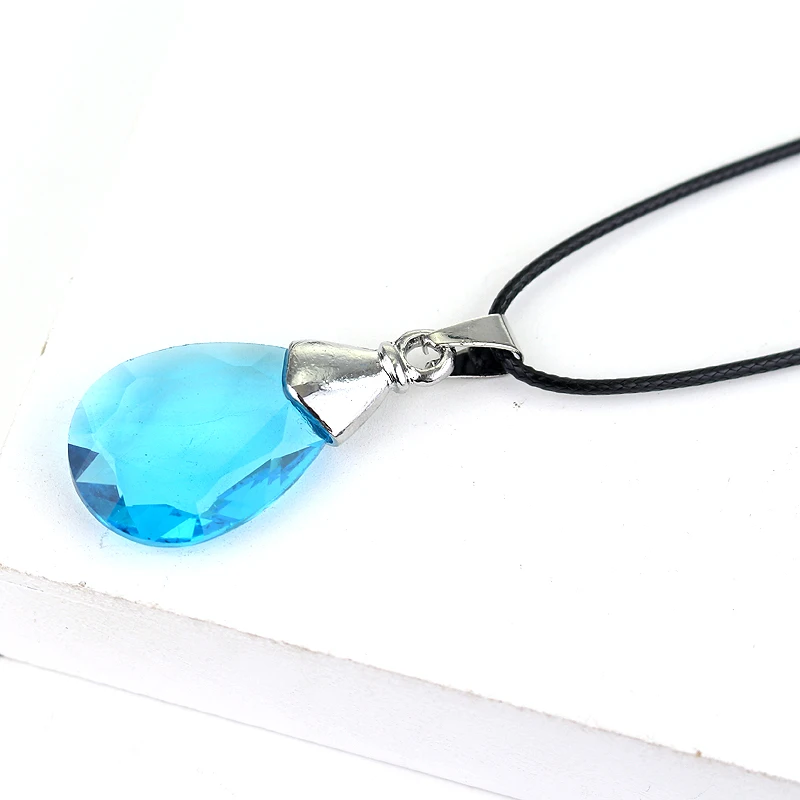 New Anime Cosplay Jewelry: Sword Art Online Yuuki Asuna and Kirito Yui Heart Necklace - Teardrop Shape Blue Crystal Pendant image 2