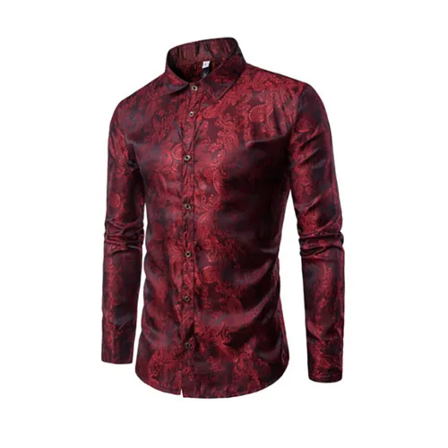 Мужские рубашки Slim Fit рубашки с принтом модные формальные Роскошные Формальные повседневные дизайнерские хлопковые рубашки с длинным рукавом - Цвет: Красный