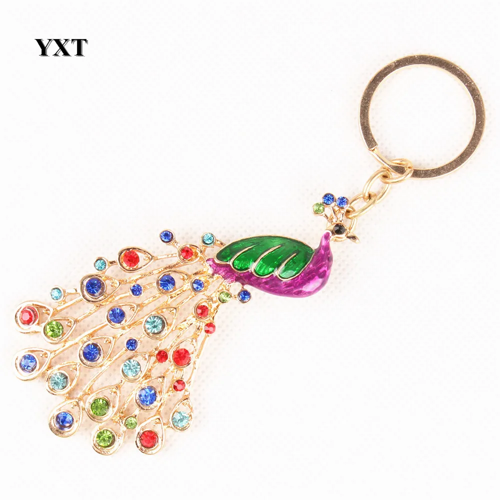 

10PCS Peacock Peafowl Splendid Tail Cute Multi-color Crystal Charm Purse Bag Car Key Keyring Keychain Party Wedding Gift