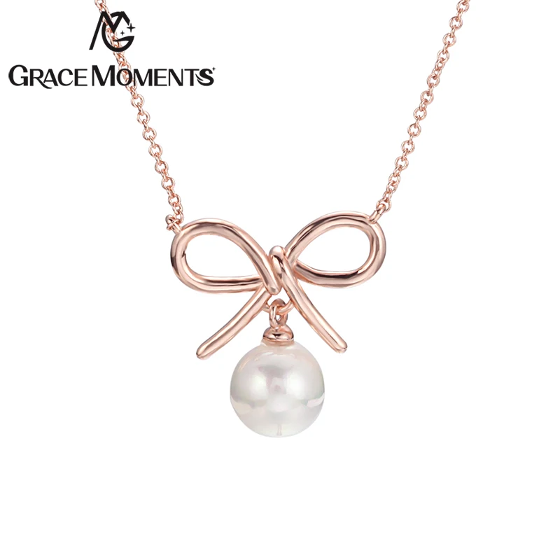 Грейс моменты Jewellery Мода бантом кулон и Цепочки ожерелья серебро розовое золото