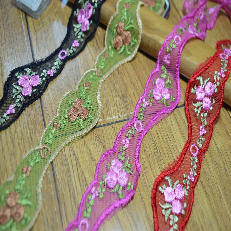 Somelace (2yds/лот) черная ~ красная зеленая розовая газовая цветная Цветочная вышивка