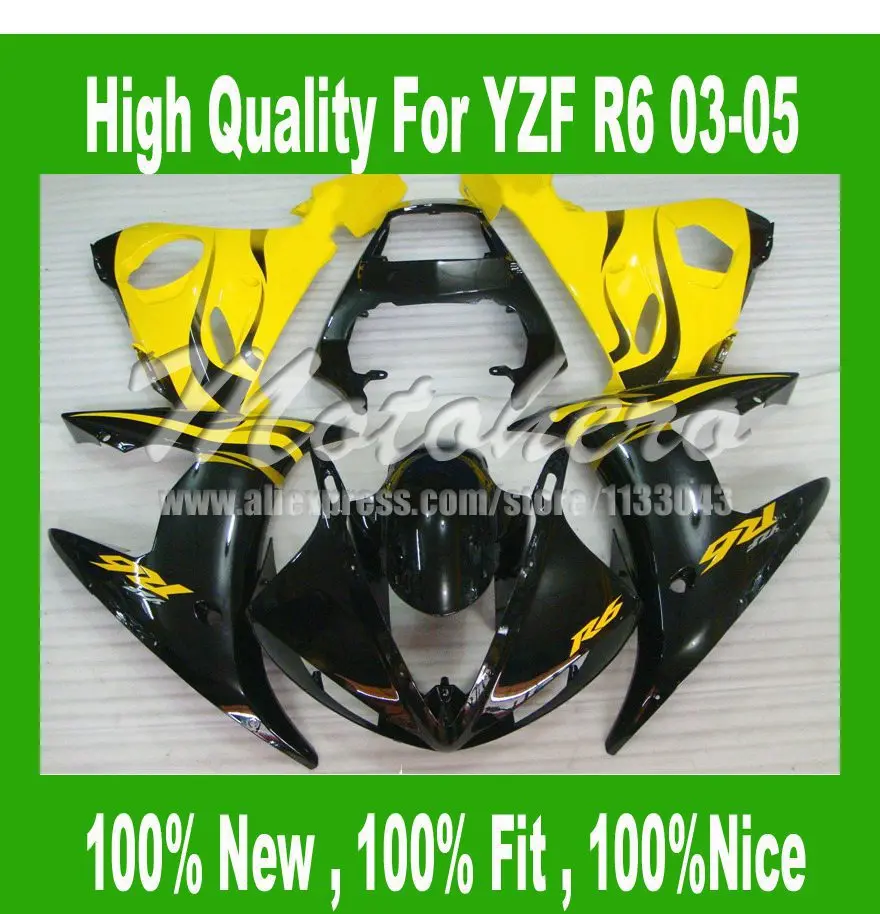 

YZF R6 fairing for Yamaha YZF R6 2003 2004 2005 YZF-R6 YZFR6 03 04 05 fairing kits yellow black flame #S6GG5