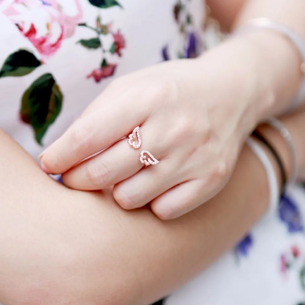Trendy Rose Gold Rhinestone Zirconia Angel Wings Ring Finger Index Joint Open Rings | Украшения и аксессуары