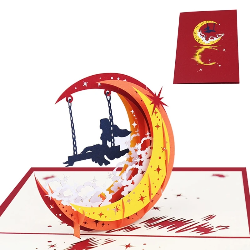3D всплывающие Луна Девушка карты ручной работы с днем рождения Рождество Новый