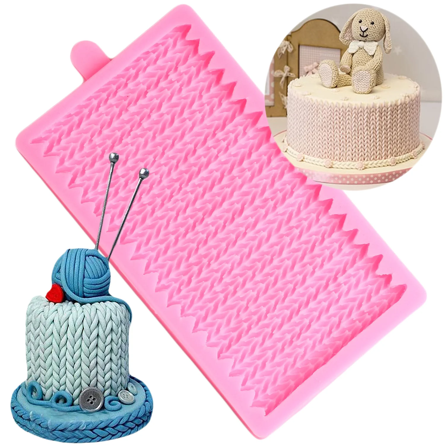 

3D Knitting Wool Lace Pattern Fondant Silicone Molds Cake Baking Chocolate Candy Moulds DIY Cake Decorating Tools